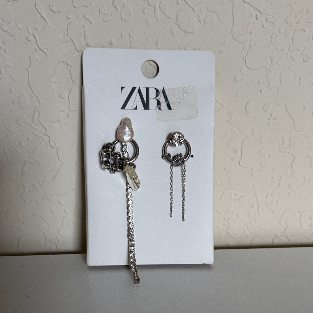 Zara Silver and Pearl Chain Earrings
